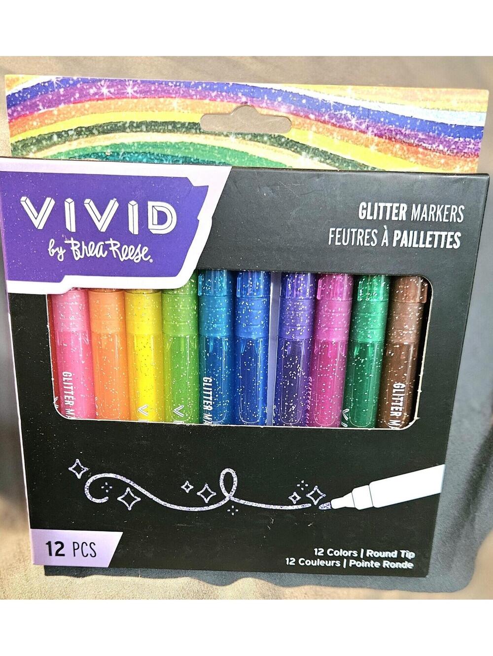 Vivid by Brea Reese GLITTER MARKERS 12 Pack, Sparkle & Shine Ink NEW In Box